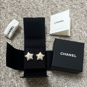 CHANEL Gold and White Star Earrings